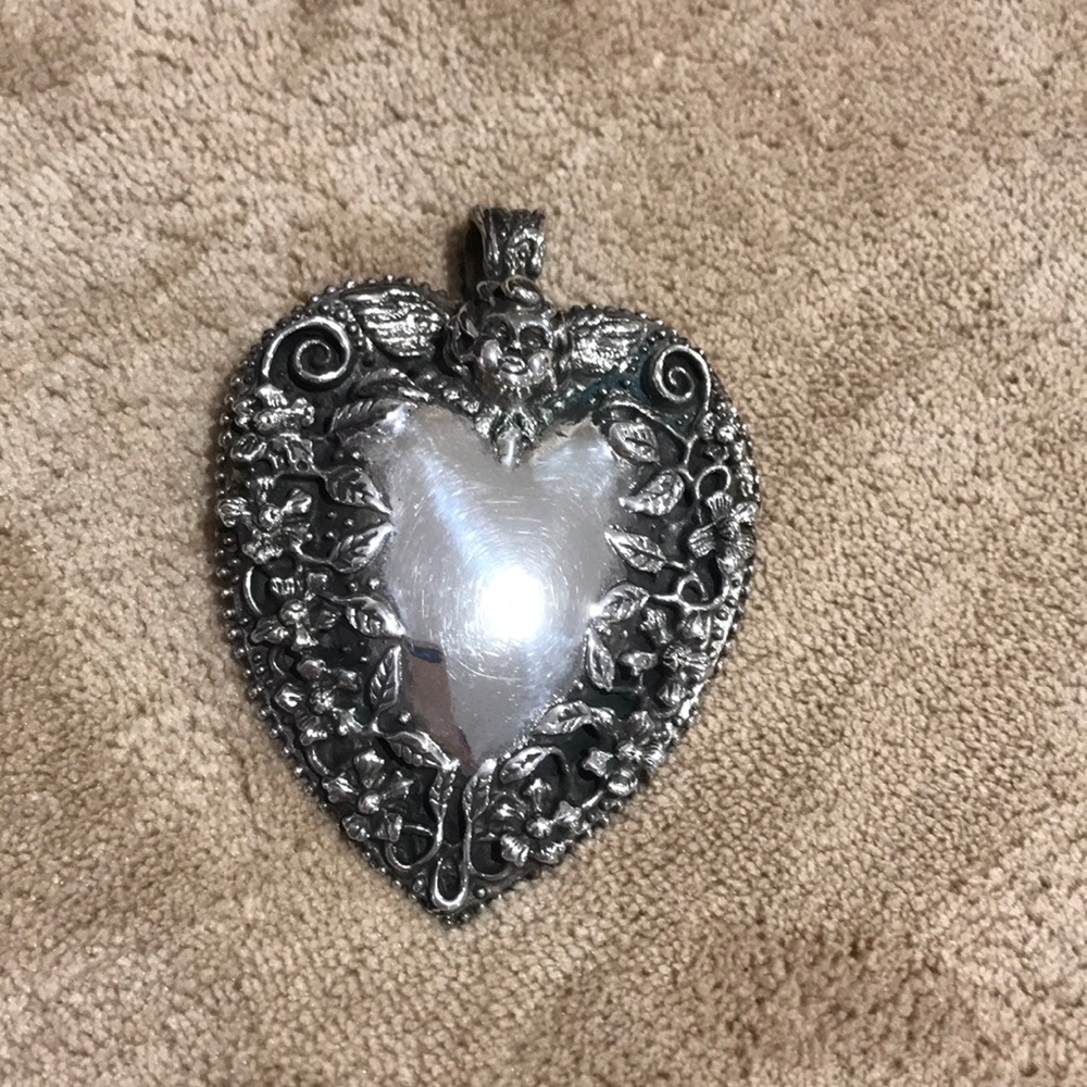 Sterling Silver Beautiful Cherub Heart Pendant - Artisan Made